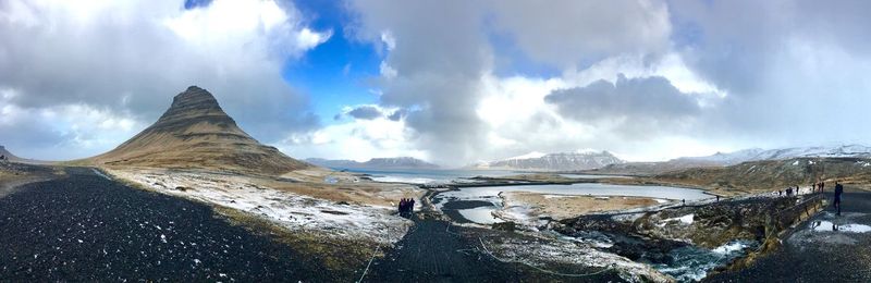 Panoramic view of snowcapped mountains against sky