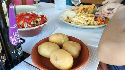 High angle view of food on table