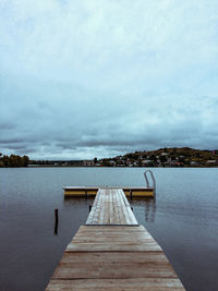 Pier over lake against sky