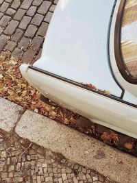 High angle view of old car on street