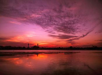 Scenic view of river against dramatic sky