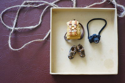 High angle view of ring on table