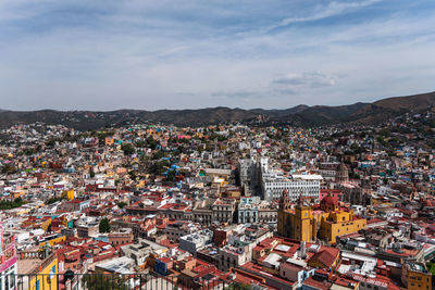 High angle view of city against sky