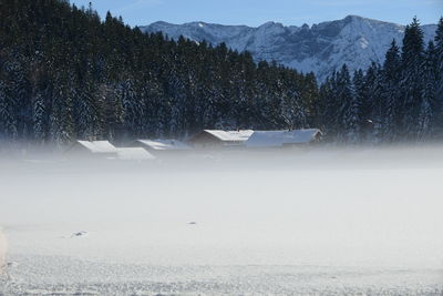 Scenic view of snowcapped mountains during winter