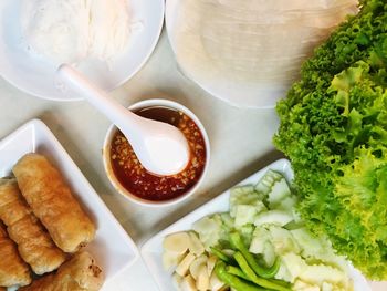 High angle view of food in plate on table