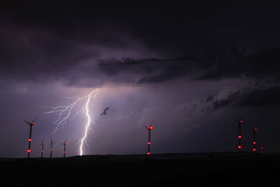 Lightning in sky over town square