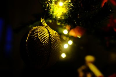 Close-up of illuminated christmas tree at night