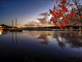 Scenic view of lake against sky during autumn