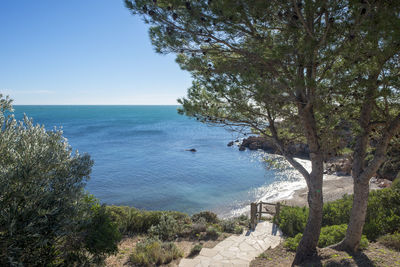 High angle view of sea against clear sky