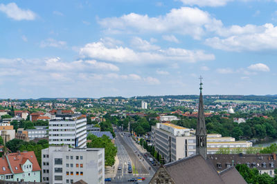 High angle view of townscape against sky