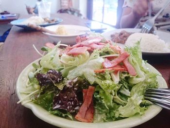 Close-up of salad in plate on table