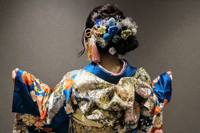 Rear view of woman wearing kimono