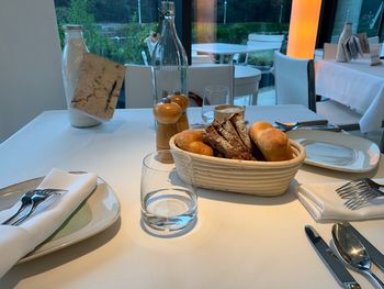 High angle view of food on table in restaurant