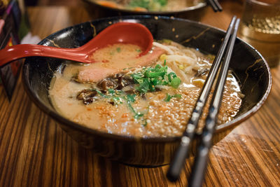 Close-up of food in bowl on table