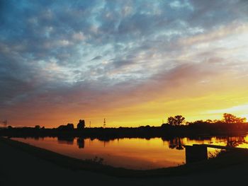 Scenic view of lake against sky during sunset