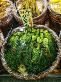 High angle view of vegetables for sale in market