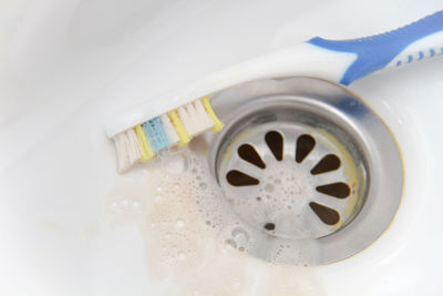 High angle view of water in bathroom