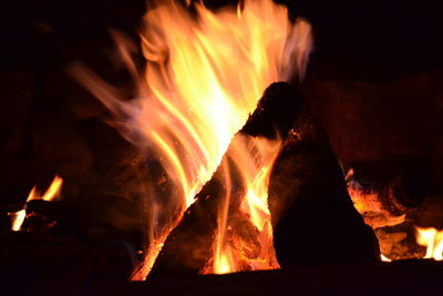 Close-up of bonfire at night