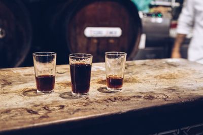 Close-up of beer in glass on table