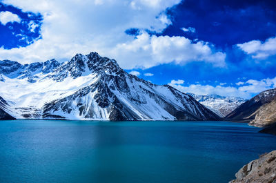 Scenic view of snowcapped mountains against sky