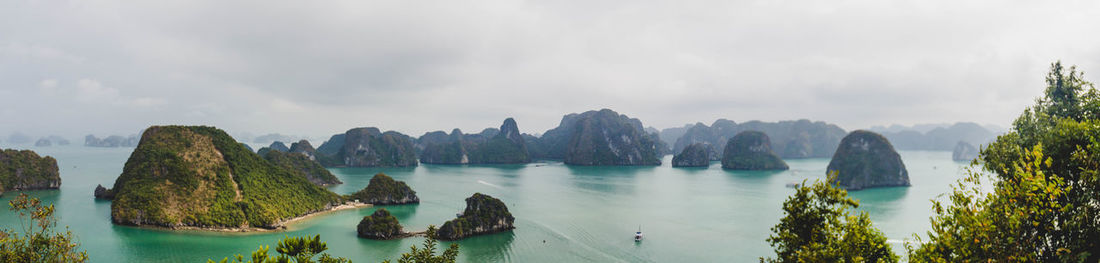 Panoramic view of lake against cloudy sky