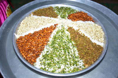 High angle view of food on table