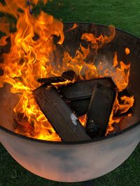 Close-up of fire on wood