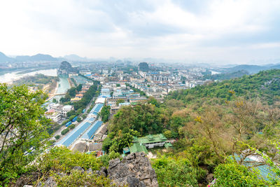 High angle view of townscape against sky