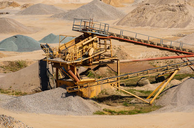 Gravel quarrying in a gravel pit during a drone flight