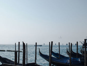 Gondolas moored in grand canal