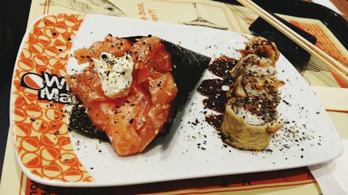 High angle view of meal served in plate