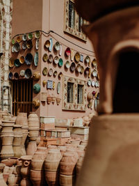 Various ceramics for sale at market stall