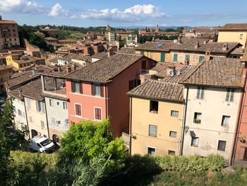 High angle view of townscape against sky