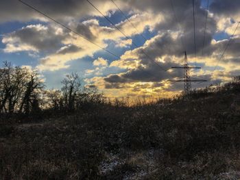 Scenic view of field against sky at sunset