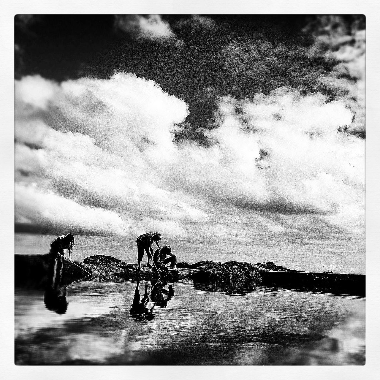 transfer print, water, auto post production filter, waterfront, sky, reflection, river, nature, lake, tranquility, sea, cloud - sky, outdoors, tranquil scene, beauty in nature, day, high angle view, rippled, scenics, transportation