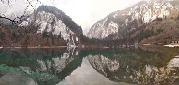 Reflection of trees in lake against sky