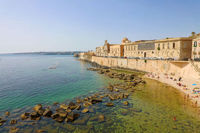 Scenic view of sea against clear sky