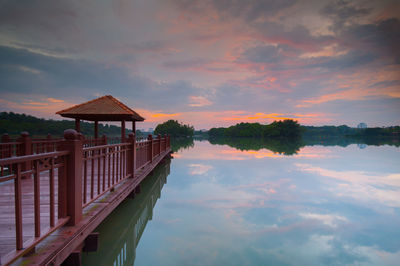 Scenic view of lake during sunset