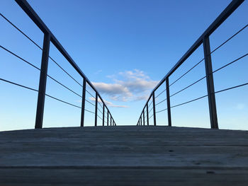 View of suspension bridge against cloudy sky