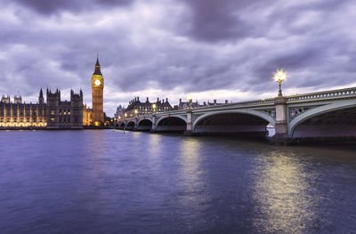 The palace of  westminster in london during a dramatic sunset. view of the big ben clock