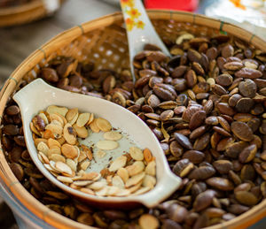 High angle view of coffee in bowl on table