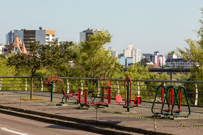 View of cityscape against clear sky