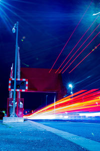 Light trails on road at night