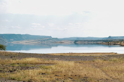 Lake against an arid background, lake magadi, rift valley, kenya