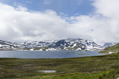 Scenic view of snowcapped mountains against sky