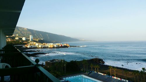 High angle view of sea against clear sky