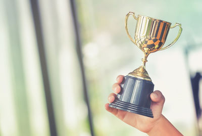 Close-up of hand holding trophy