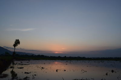 Scenic view of lake against sky during sunset