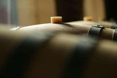 Close-up of piano keys on table at home
