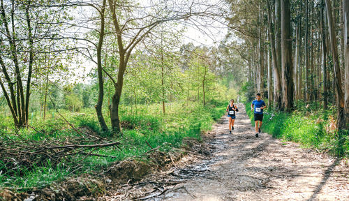 People running in forest